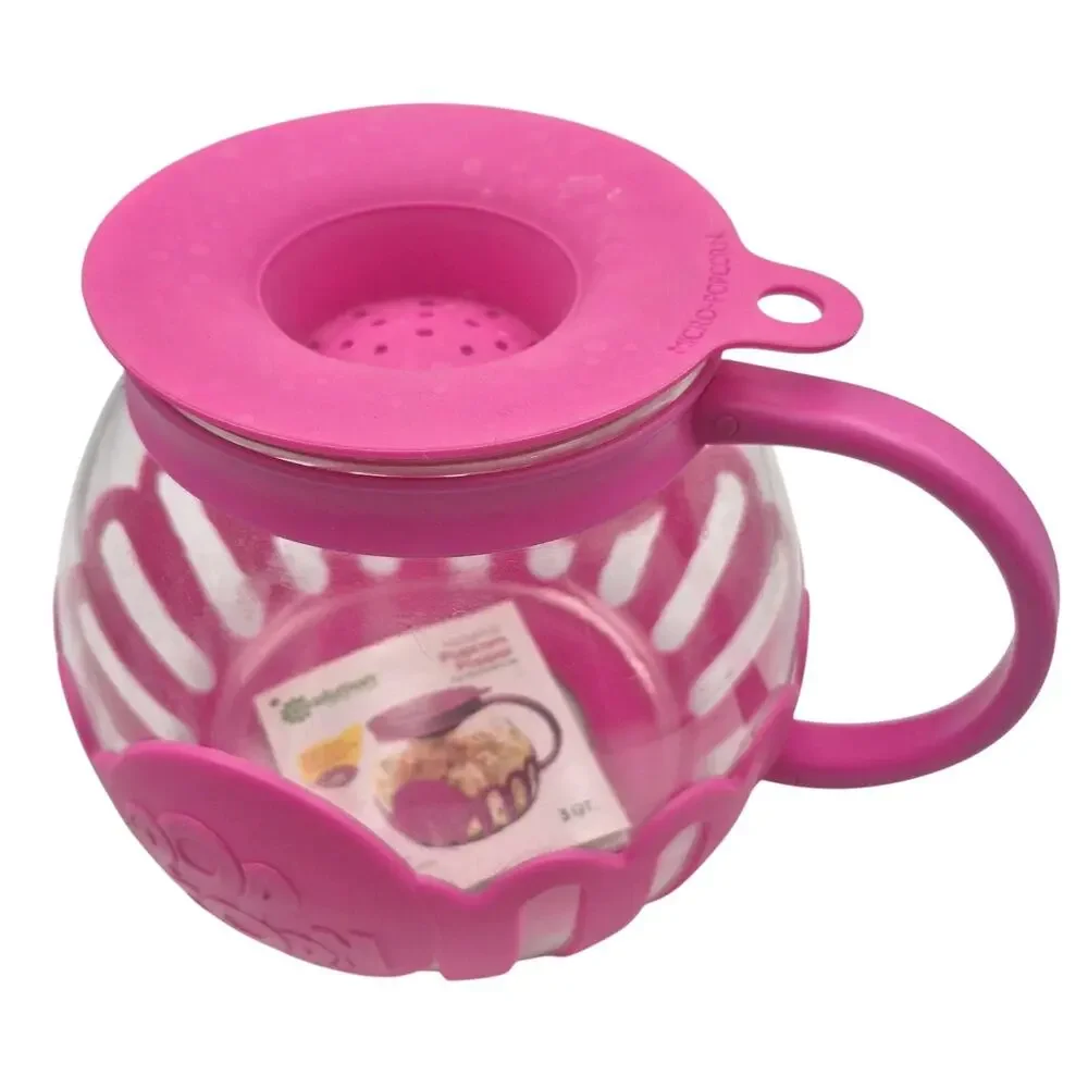 3-Qt Microwave Popcorn Popper Pink Silicone Wrapped Glass Never Used